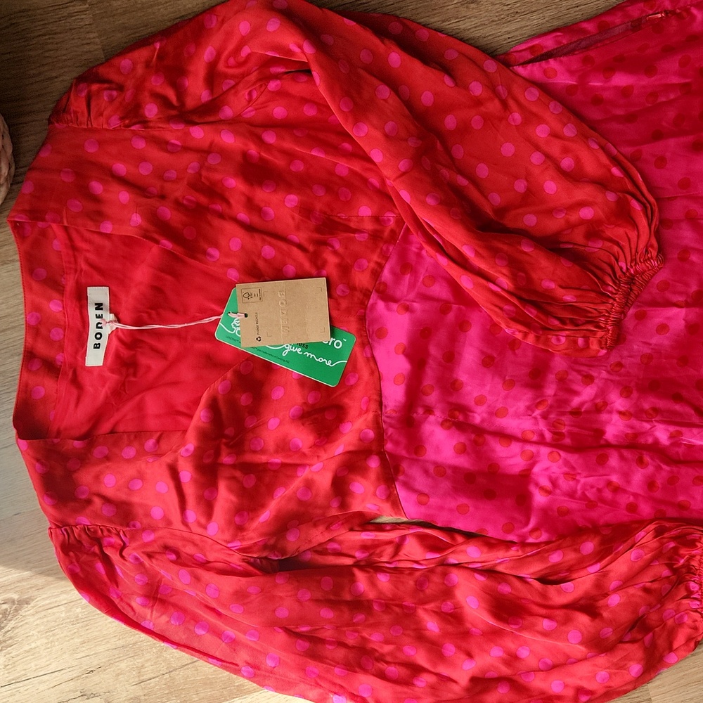 NWT Boden Red and Pink Polka Dot Midi Dress Size 4P - Picture 6 of 9